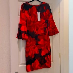 Calvin Klein Red Floral Dress - Size 4 - NWT